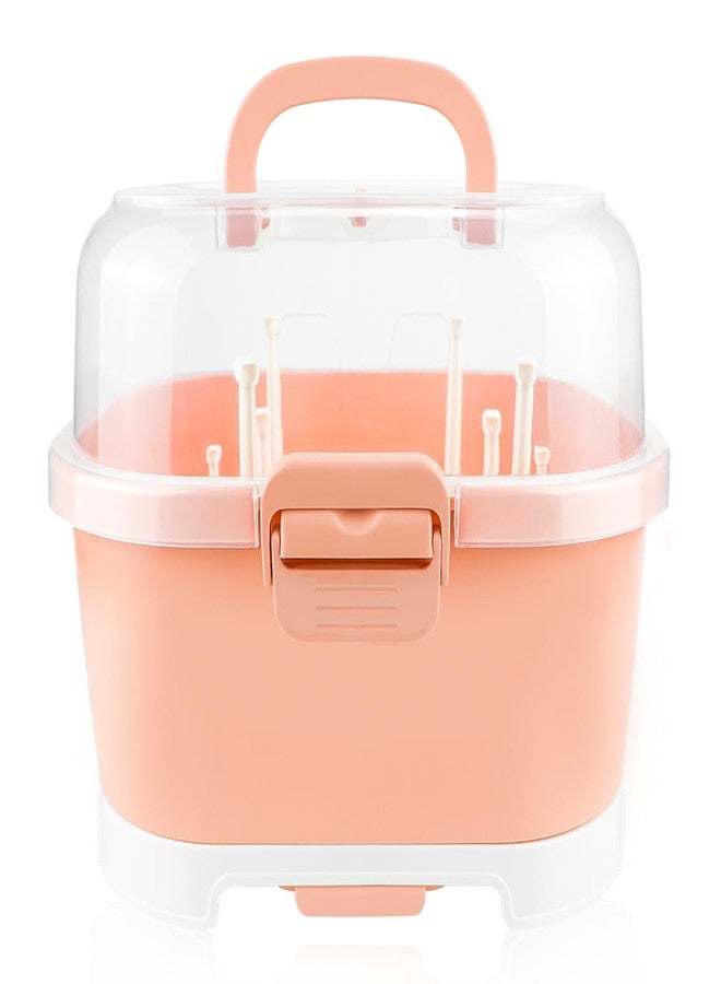 DOERDO DD DOERDO Baby Bottle Drying Rack, Portable Large Capacity Toddler Bottles Storage Box with Cover Portable Kitchen Cabinet Organizer for Home Kitchen, 11.6x9.4 Inch, Orange - Image 1
